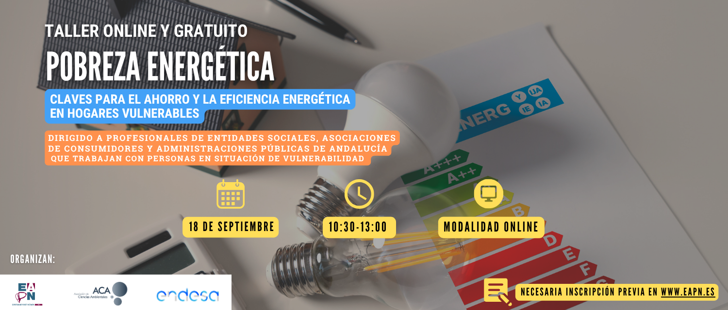 Taller online gratuito: Claves para el ahorro y la eficiencia energética en hogares vulnerables